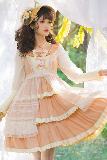 Lolita OP Dress - Round Collar High Waist, 2 Colors, Long Sleeves, Sweet Style, Ruffled - additional product view 2