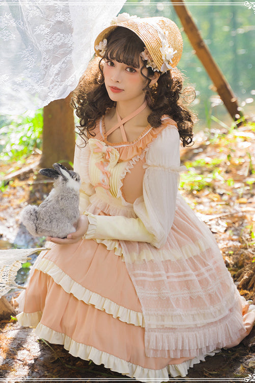 Lolita OP Dress - Round Collar High Waist, 2 Colors, Long Sleeves, Sweet Style, Ruffled - additional product view 5