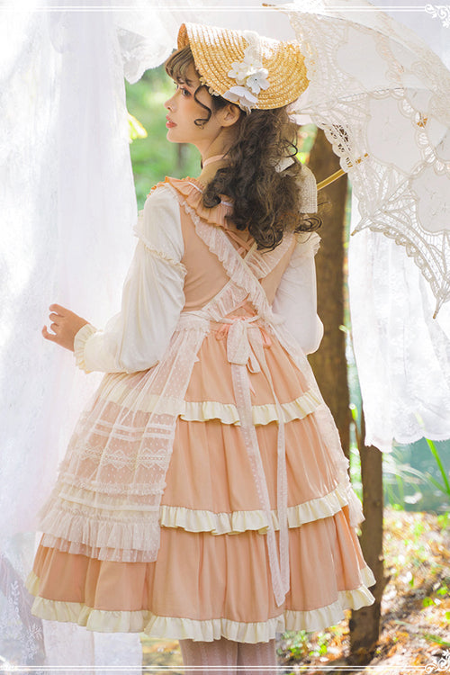 Lolita OP Dress - Round Collar High Waist, 2 Colors, Long Sleeves, Sweet Style, Ruffled - additional product view 6