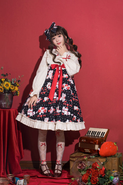 Lolita OP Dress - Round Collar High Waist, 3 Colors, Sweet Style, Printed - additional product view 4