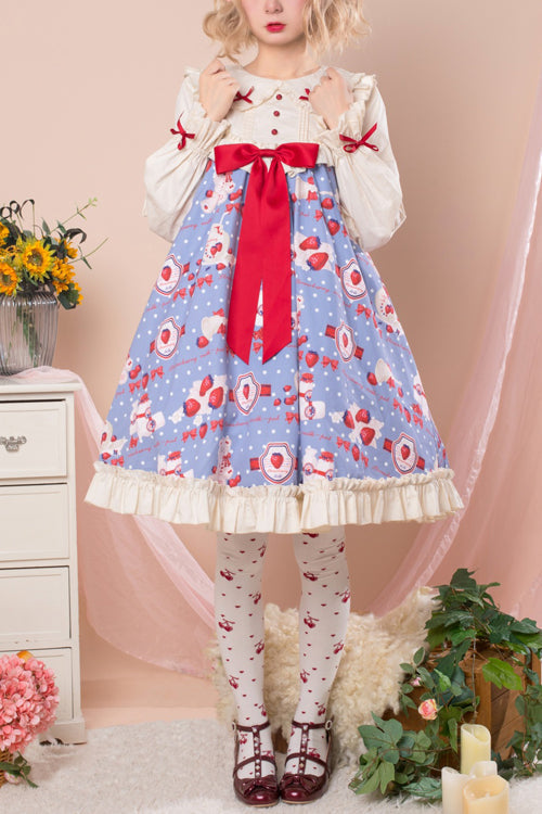 Lolita OP Dress - Round Collar High Waist, 3 Colors, Sweet Style, Printed - main product image