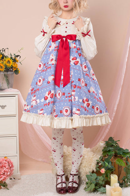 Lolita OP Dress - Round Collar High Waist, 3 Colors, Sweet Style, Printed - main product image