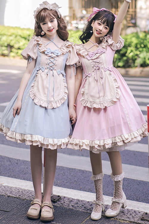 Lolita OP Dress - Round Collar Puff Doll, 2 Colors, Sweet Style, Bow Detail - additional product view 2