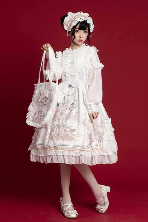 Lolita OP Dress - Round Collar Ruffled Reunion, 2 Colors, Classic Style, Printed - additional product view 2