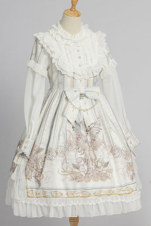 Lolita OP Dress - Round Collar Ruffled Reunion, 2 Colors, Classic Style, Printed - additional product view 5