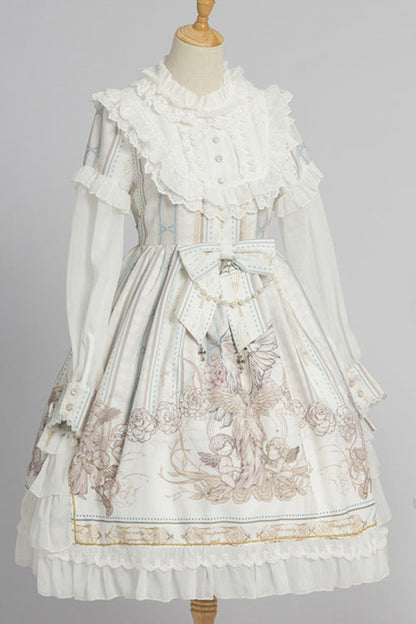 Lolita OP Dress - Round Collar Ruffled Reunion, 2 Colors, Classic Style, Printed - additional product view 5