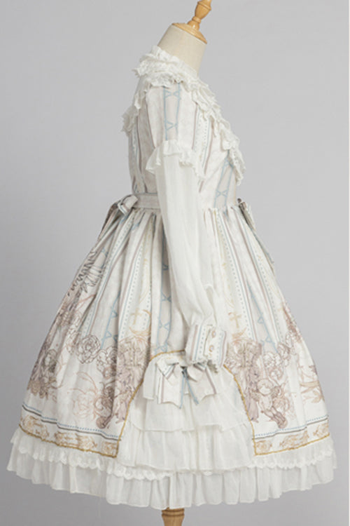 Lolita OP Dress - Round Collar Ruffled Reunion, 2 Colors, Classic Style, Printed - additional product view 6
