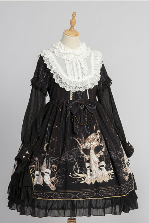 Lolita OP Dress - Round Collar Ruffled Reunion, 2 Colors, Classic Style, Printed - additional product view 8