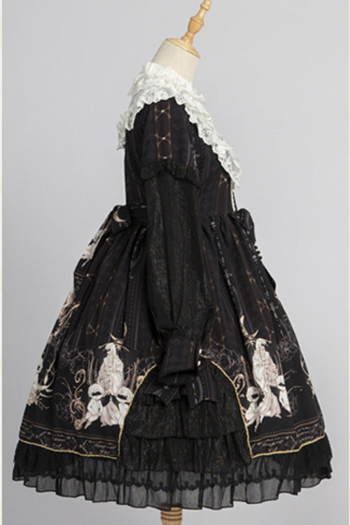 Lolita OP Dress - Round Collar Ruffled Reunion, 2 Colors, Classic Style, Printed - additional product view 9