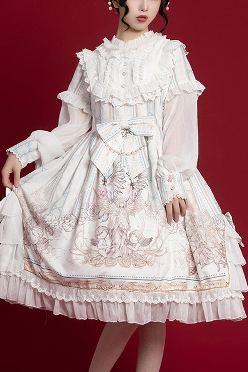 Lolita OP Dress - Round Collar Ruffled Reunion, 2 Colors, Classic Style, Printed - main product image
