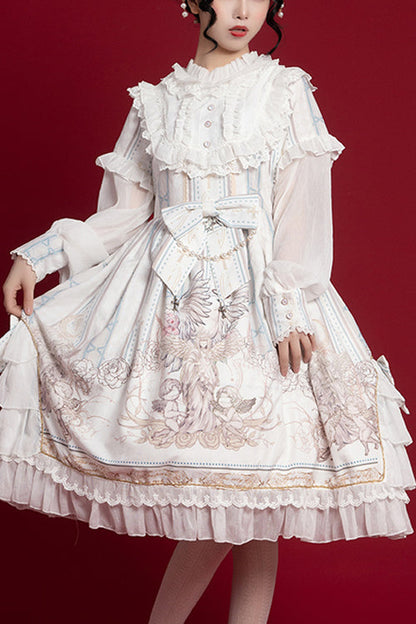 Lolita OP Dress - Round Collar Ruffled Reunion, 2 Colors, Classic Style, Printed - main product image