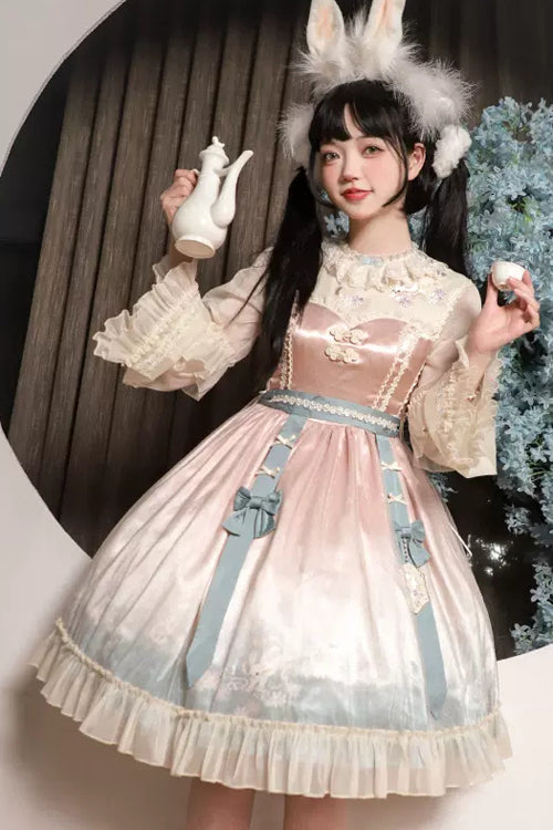 Lolita OP Dress - Round Collar Trumpet Sleeves, Pink, High Waist, Sweet Style, Printed - additional product view 2