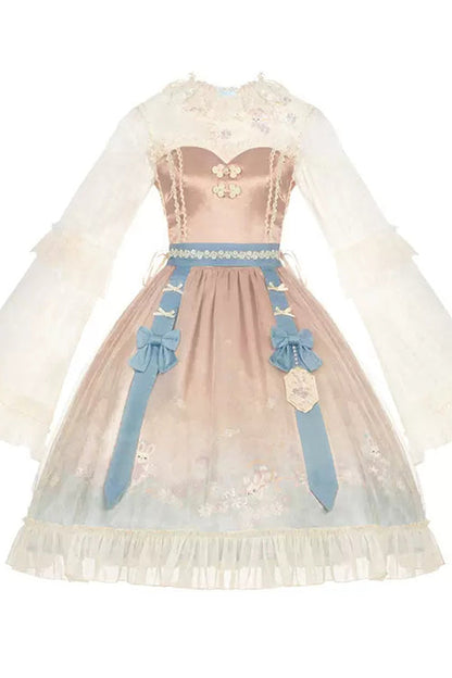 Lolita OP Dress - Round Collar Trumpet Sleeves, Pink, High Waist, Sweet Style, Printed - additional product view 3