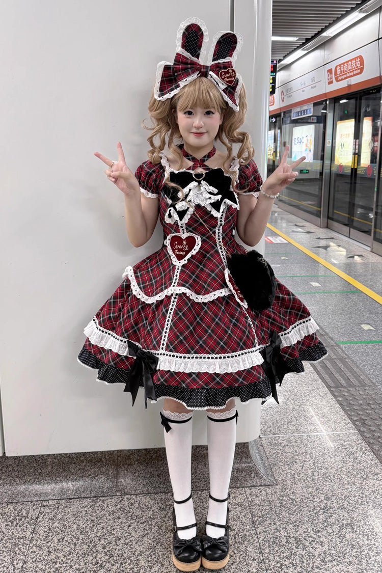 Lolita OP Dress - Shibuya Sweetheart, Red, Plaid, Plus Size, Printed - additional product view 2