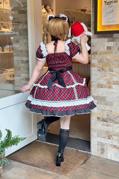 Lolita OP Dress - Shibuya Sweetheart, Red, Plaid, Plus Size, Printed - additional product view 3