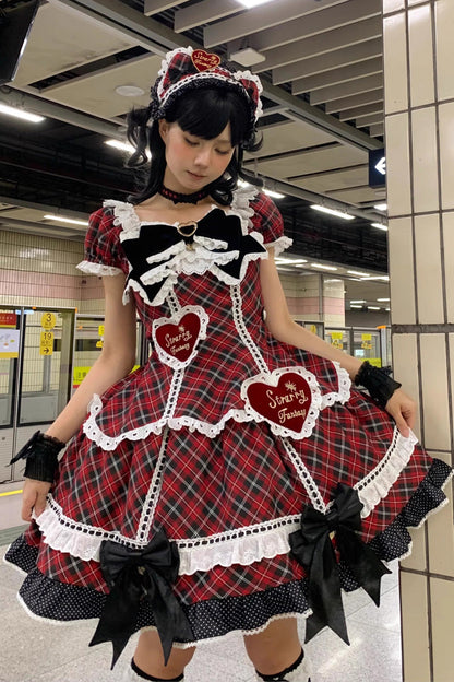 Lolita OP Dress - Shibuya Sweetheart, Red, Plaid, Plus Size, Printed - additional product view 4