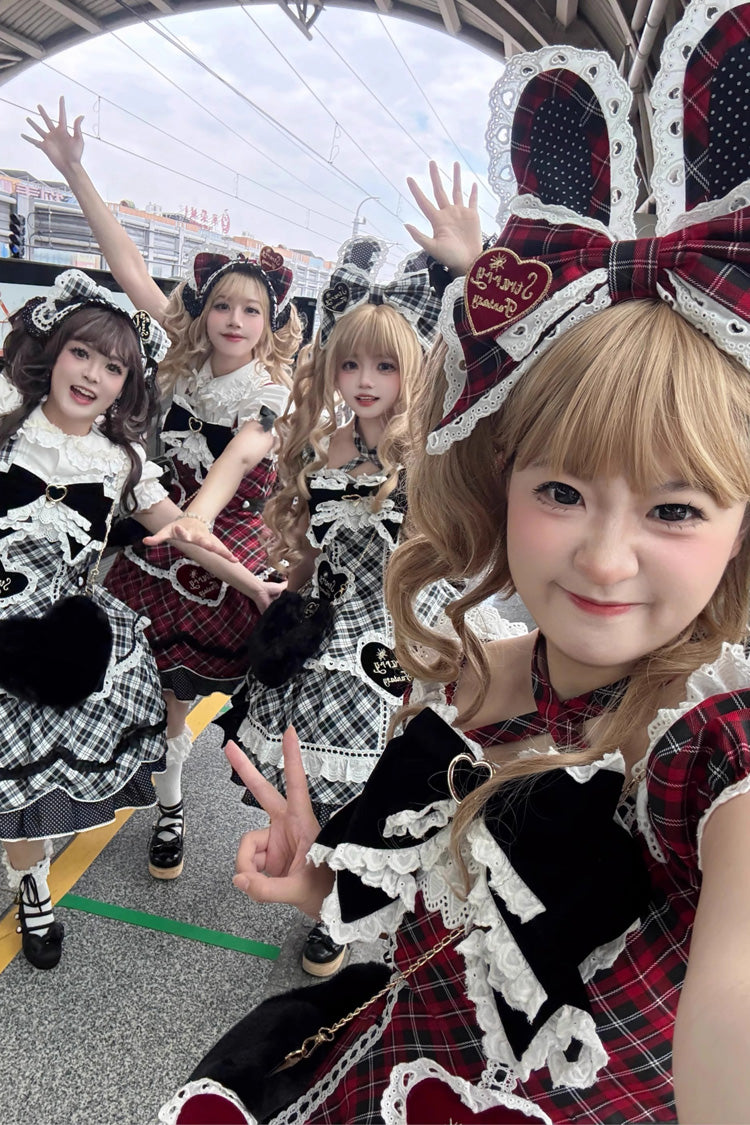 Lolita OP Dress - Shibuya Sweetheart, Red, Plaid, Plus Size, Printed - additional product view 8