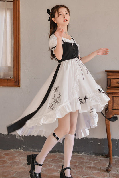 Lolita OP Dress - Square Collar Floral Embroidery, White, Square Collar, High Waist - additional product view 2