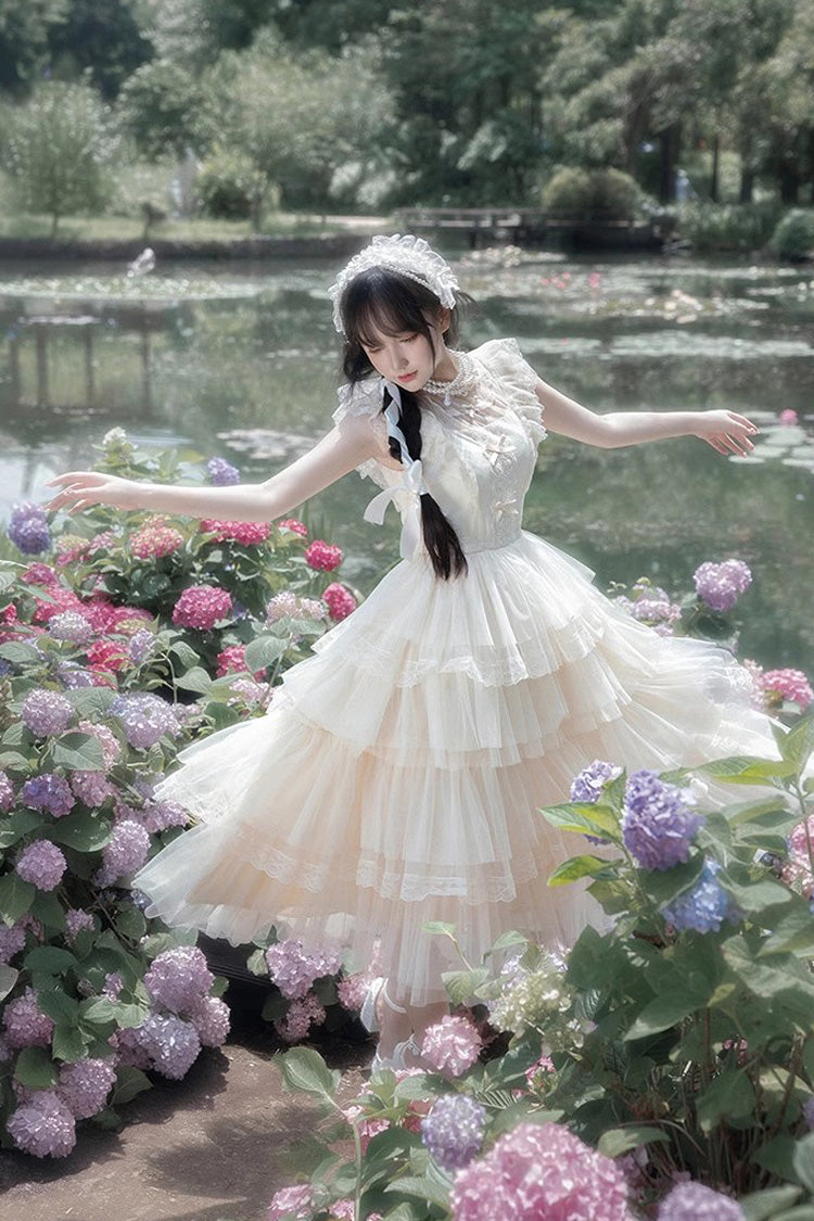 Lolita OP Dress - Tower Multi-layer, Ivory, Ruffled, Embroidered, Sweet Style - additional product view 2