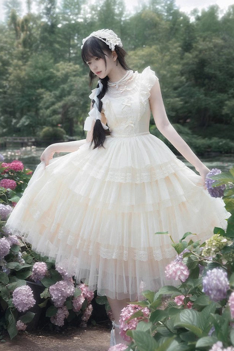 Lolita OP Dress - Tower Multi-layer, Ivory, Ruffled, Embroidered, Sweet Style - main product image