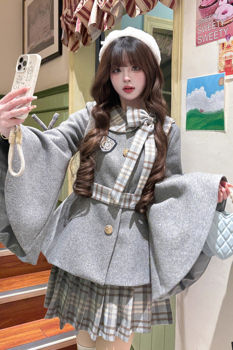 Lolita Outerwear - Chestnut Sea Salt, 2 Colors, Sweet Style, Bow Detail, Ruffled - S Grey / M Grey / L Grey option