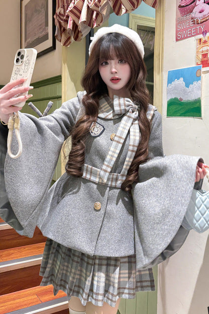 Lolita Outerwear - Chestnut Sea Salt, 2 Colors, Sweet Style, Bow Detail, Ruffled - S Grey / M Grey / L Grey option