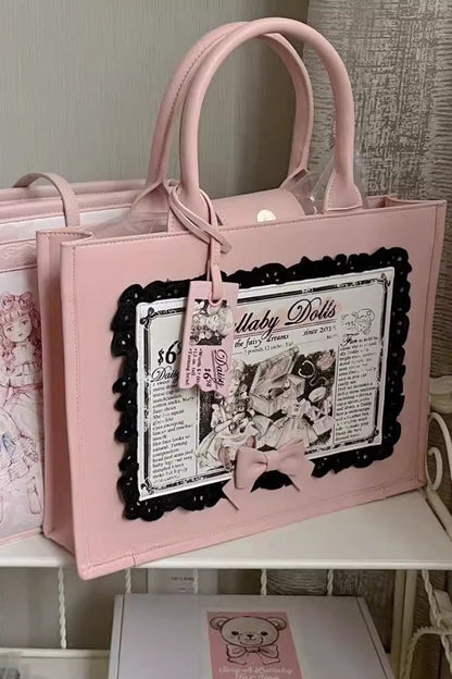 Lolita Shoulder Bag - Antique Doll Wall Print, Pink, Sweet Style, Printed - additional product view 4