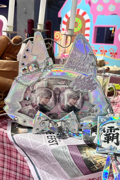 Lolita Shoulder Bag - Cat Ears, 9 Colors, Printed, Gothic Style, Bow Detail - One-Size Silver option