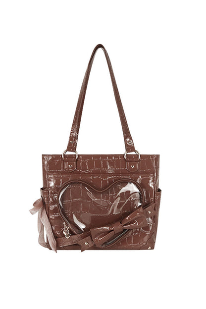 Lolita Shoulder Bag - Floating Amber Transparent Love, 4 Colors, Sweet Style, Bow Detail - One-Size Brown option