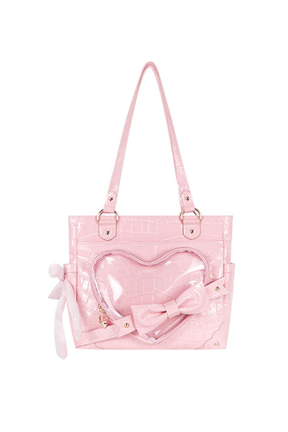 Lolita Shoulder Bag - Floating Amber Transparent Love, 4 Colors, Sweet Style, Bow Detail - One-Size Pink option