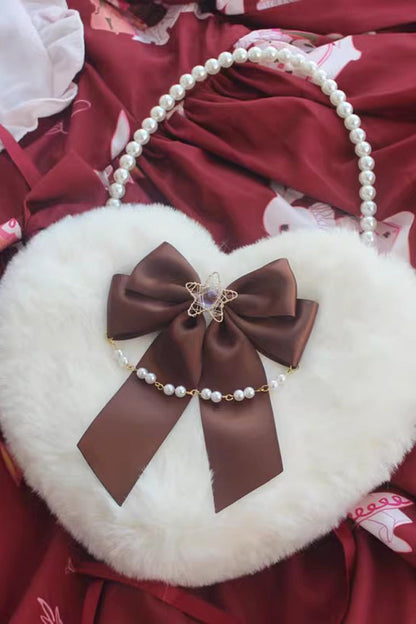 Lolita Shoulder Bag - Fluffy Heart Cartoon, 17 Colors, Bow Detail, Sweet Style - One-Size Coffee option