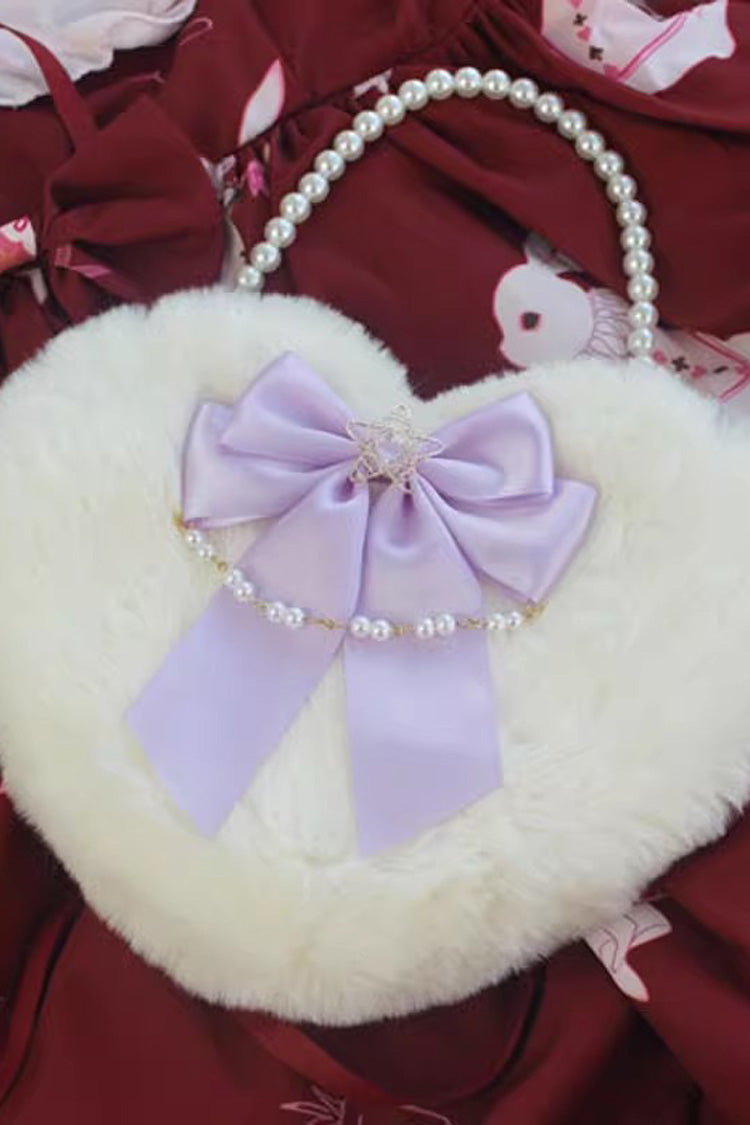 Lolita Shoulder Bag - Fluffy Heart Cartoon, 17 Colors, Bow Detail, Sweet Style - One-Size Light-Purple option