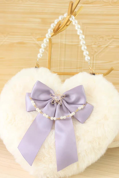 Lolita Shoulder Bag - Fluffy Heart Cartoon, 17 Colors, Bow Detail, Sweet Style - One-Size Smoky-Purple option
