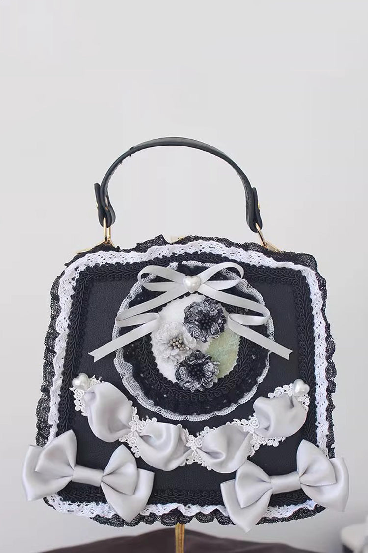 Lolita Shoulder Bag - Four Seasons Floral, 9 Colors, Sweet Style, Bow Detail, Lace Trim - One-Size Black/Gray option