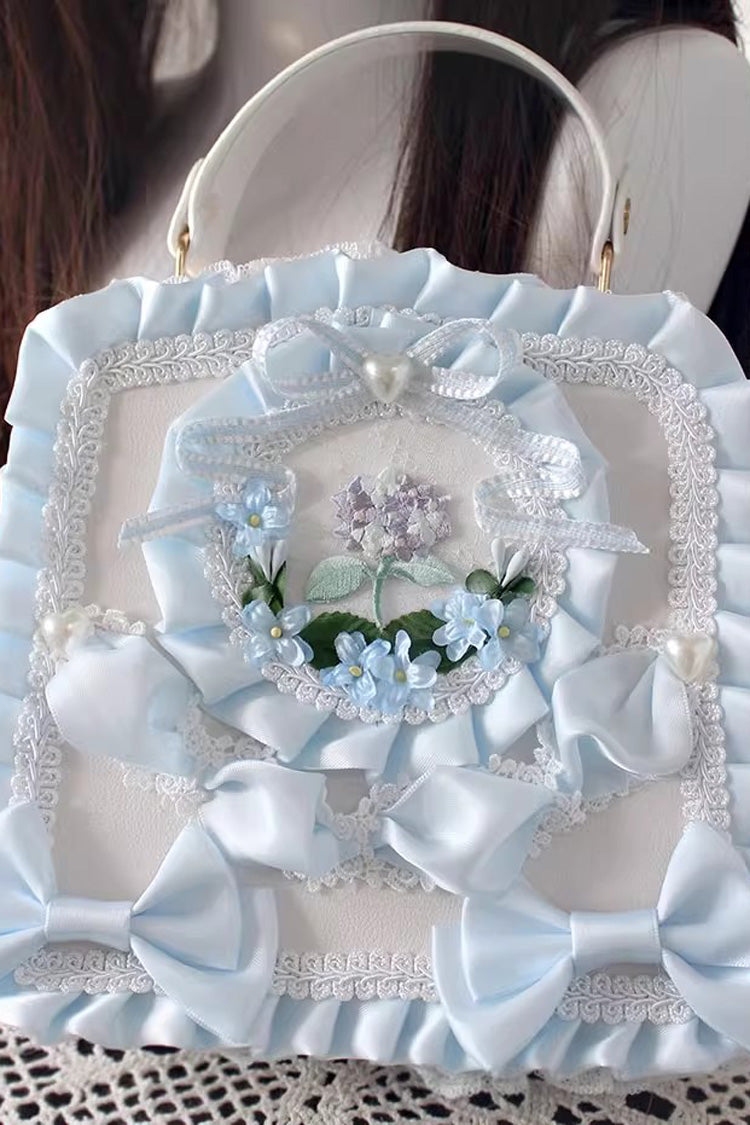 Lolita Shoulder Bag - Four Seasons Floral, 9 Colors, Sweet Style, Bow Detail, Lace Trim - One-Size Pale-Blue option