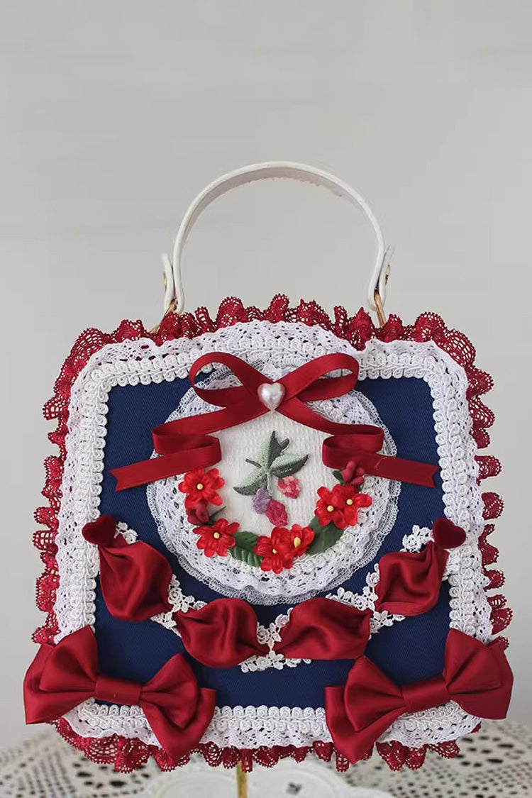 Lolita Shoulder Bag - Four Seasons Floral, 9 Colors, Sweet Style, Bow Detail, Lace Trim - One-Size Snow-White option