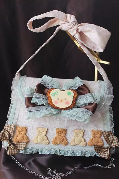 Lolita Shoulder Bag - Mint Chocolate Little Bear, Mint-Chocolate, Sweet Style, Bow Detail - main product image