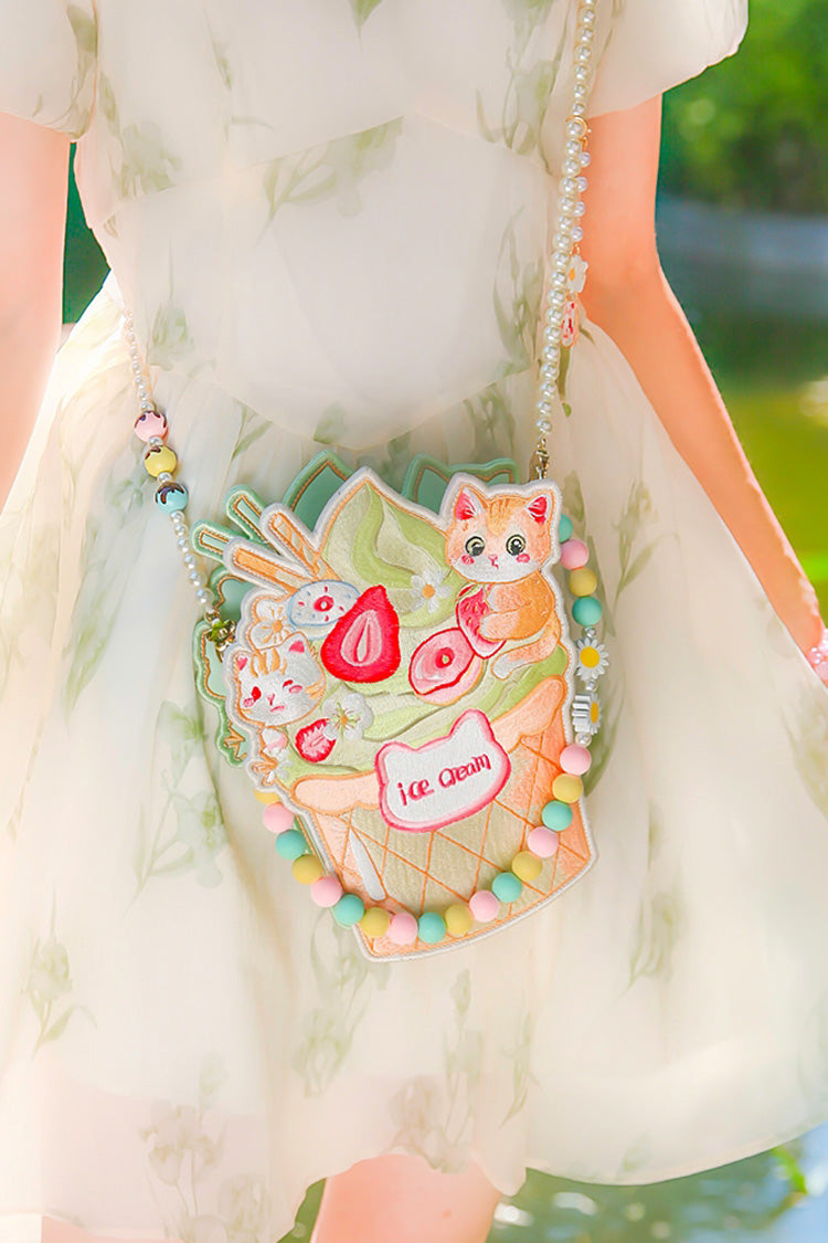 Lolita Shoulder Bag - Multi-color Ice Cream Cat, Multi-Color, Sweet Style, Embroidered - additional product view 3