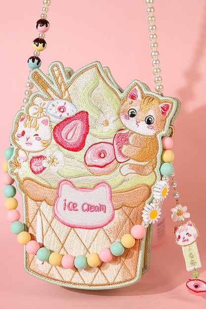 Lolita Shoulder Bag - Multi-color Ice Cream Cat, Multi-Color, Sweet Style, Embroidered - additional product view 4
