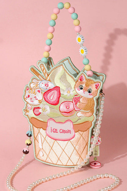 Lolita Shoulder Bag - Multi-color Ice Cream Cat, Multi-Color, Sweet Style, Embroidered - additional product view 5