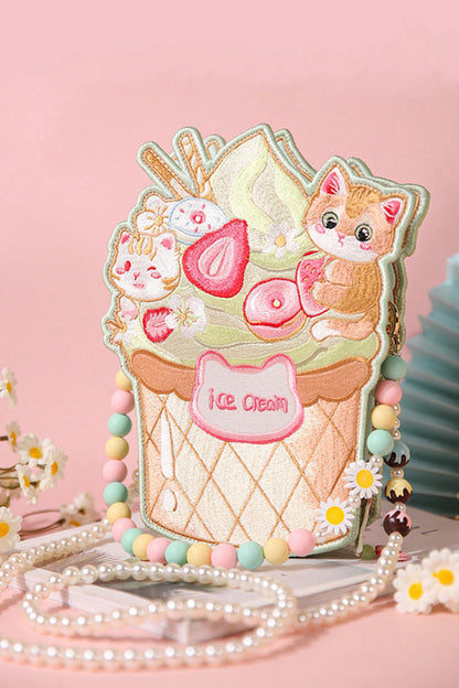 Lolita Shoulder Bag - Multi-color Ice Cream Cat, Multi-Color, Sweet Style, Embroidered - main product image