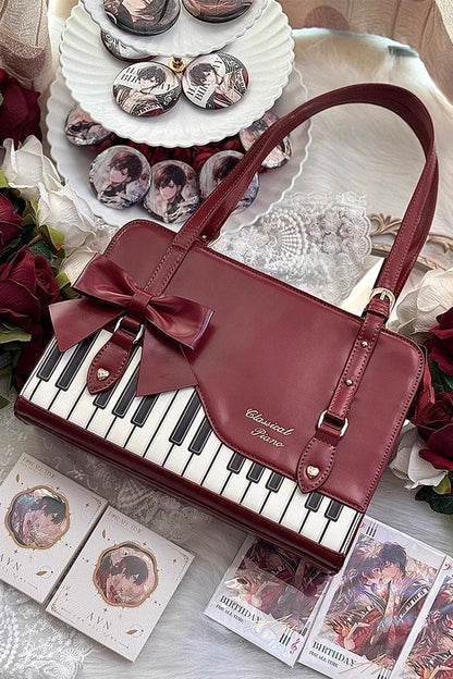 Lolita Shoulder Bag - Piano Waltz, 4 Colors, Sweet Style, Bow Detail - One-Size Red option