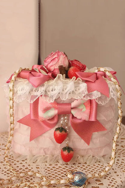 Lolita Shoulder Bag - Strawberry Cake Rose, Pink, Bow Detail, Lace Trim, Sweet Style - main product image