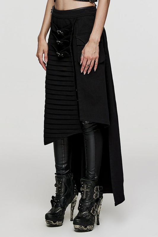 Lolita Skirt - Adjustable Waist Irregular Metal, Black, Buckle Detail, Women's Style - additional product view 2