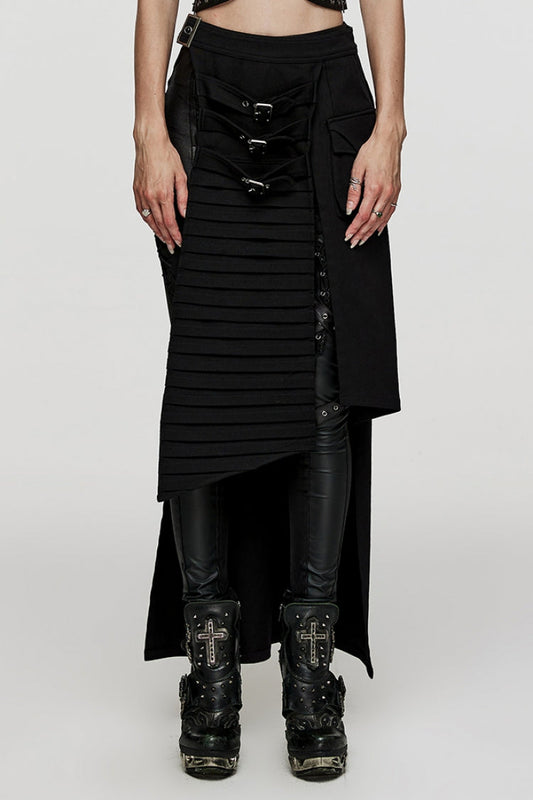 Lolita Skirt - Adjustable Waist Irregular Metal, Black, Buckle Detail, Women's Style - main product image