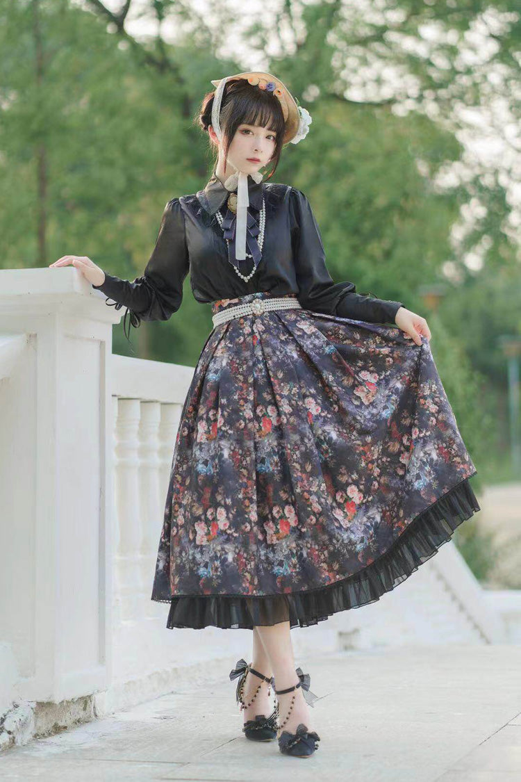 Lolita Skirt - Afternoon Tea, Black, Ruffled, Printed, Gothic Style - additional product view 3