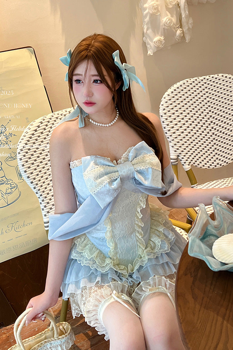 Lolita Skirt - Antique Girl, Blue, Layered, Sweet Style, Bow Detail - additional product view 4