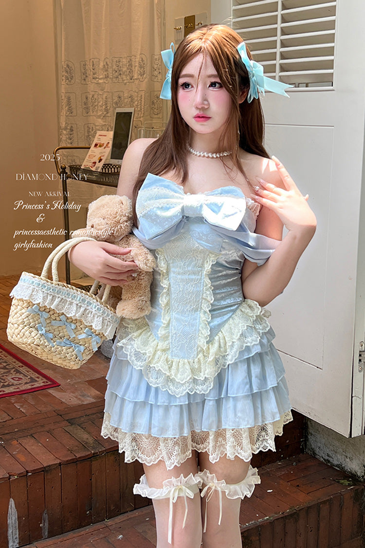 Lolita Skirt - Antique Girl, Blue, Layered, Sweet Style, Bow Detail - additional product view 5