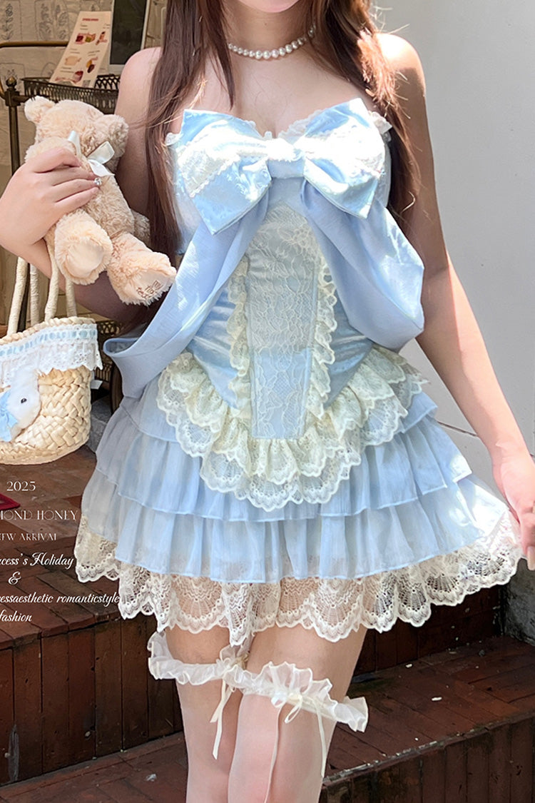 Lolita Skirt - Antique Girl, Blue, Layered, Sweet Style, Bow Detail - additional product view 7