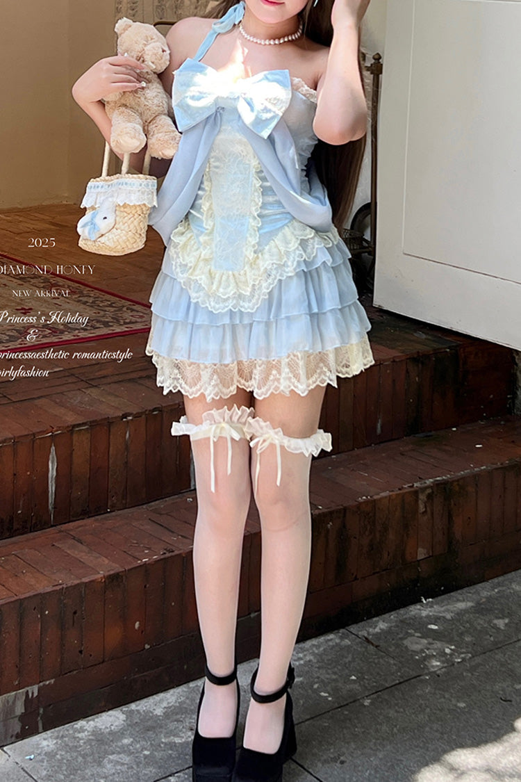 Lolita Skirt - Antique Girl, Blue, Layered, Sweet Style, Bow Detail - additional product view 9